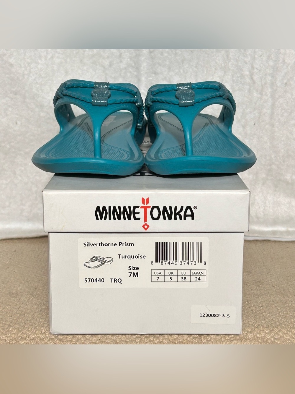 Minnetonka Womens Turquoise Silverthorne Prism Thong Slide Slip On Sandals SZ 7 - Picture 2 of 12